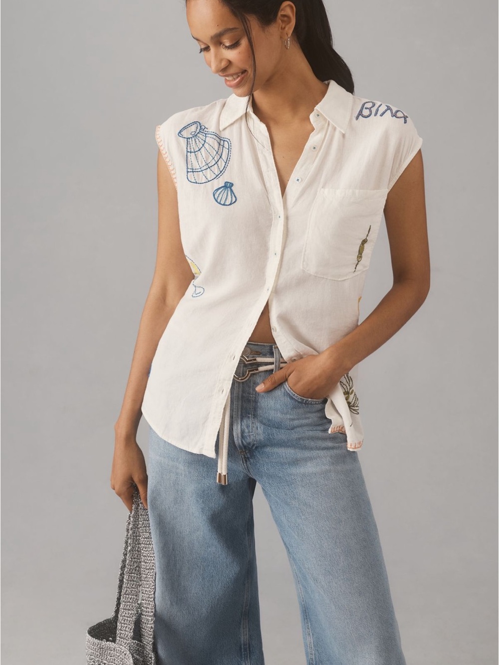 The Bennet Buttondown Shirt by Maeve: Printed Linen Muscle Tank Edition